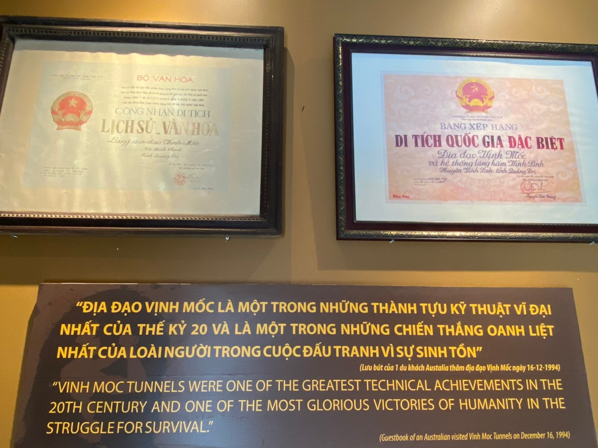 Năm 2014, địa đạo Vịnh Mốc đã được công nhận là Di tích quốc gia đặc biệt, là địa điểm tham quan lịch sử thu hút lượng lớn du khách.