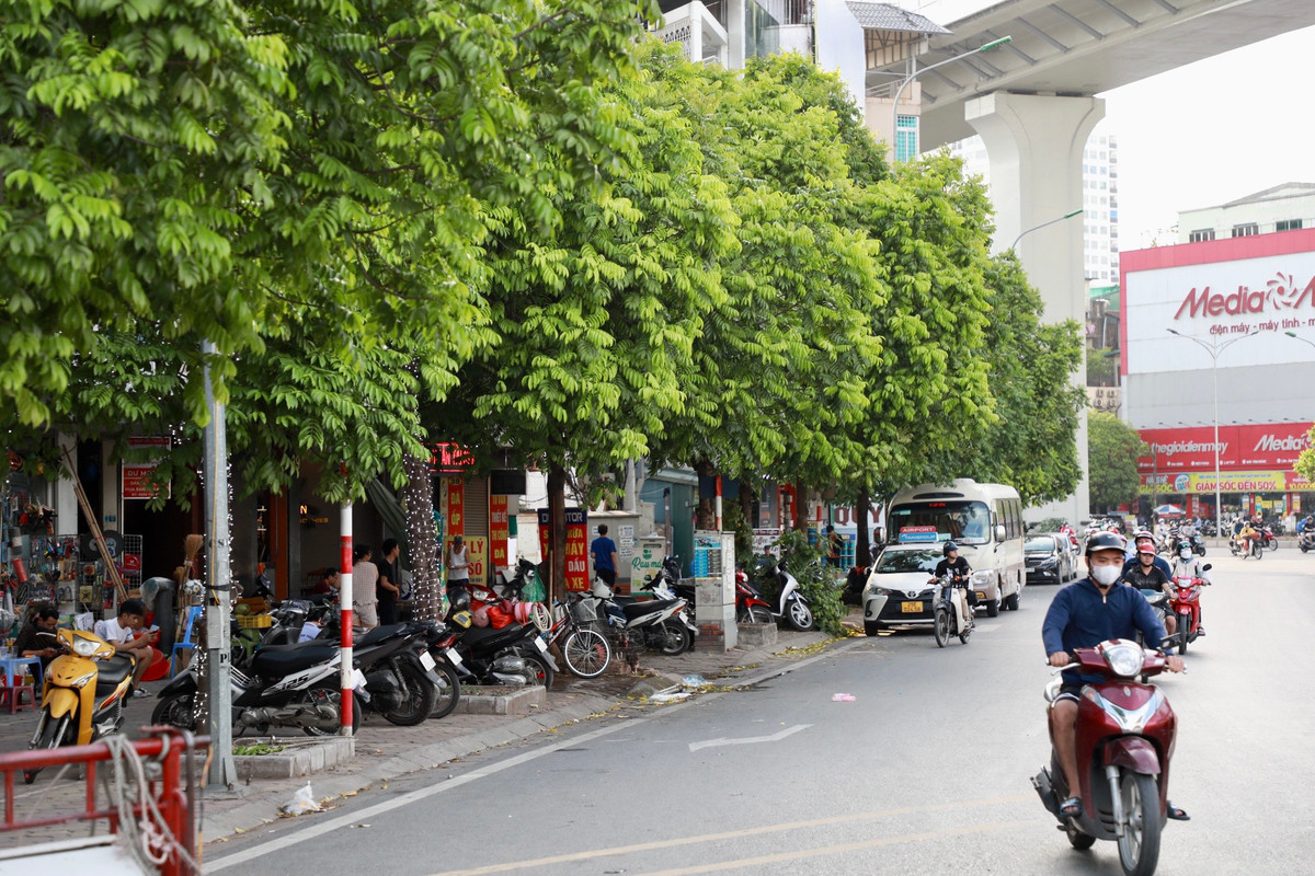 Xe máy, ô tô vẫn đỗ kín vỉa hè trước cửa một số hộ kinh doanh trên đường Trường Chinh, không còn chỗ cho người đi bộ.