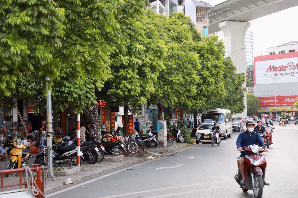 Xe máy, ô tô vẫn đỗ kín vỉa hè trước cửa một số hộ kinh doanh trên đường Trường Chinh, không còn chỗ cho người đi bộ.