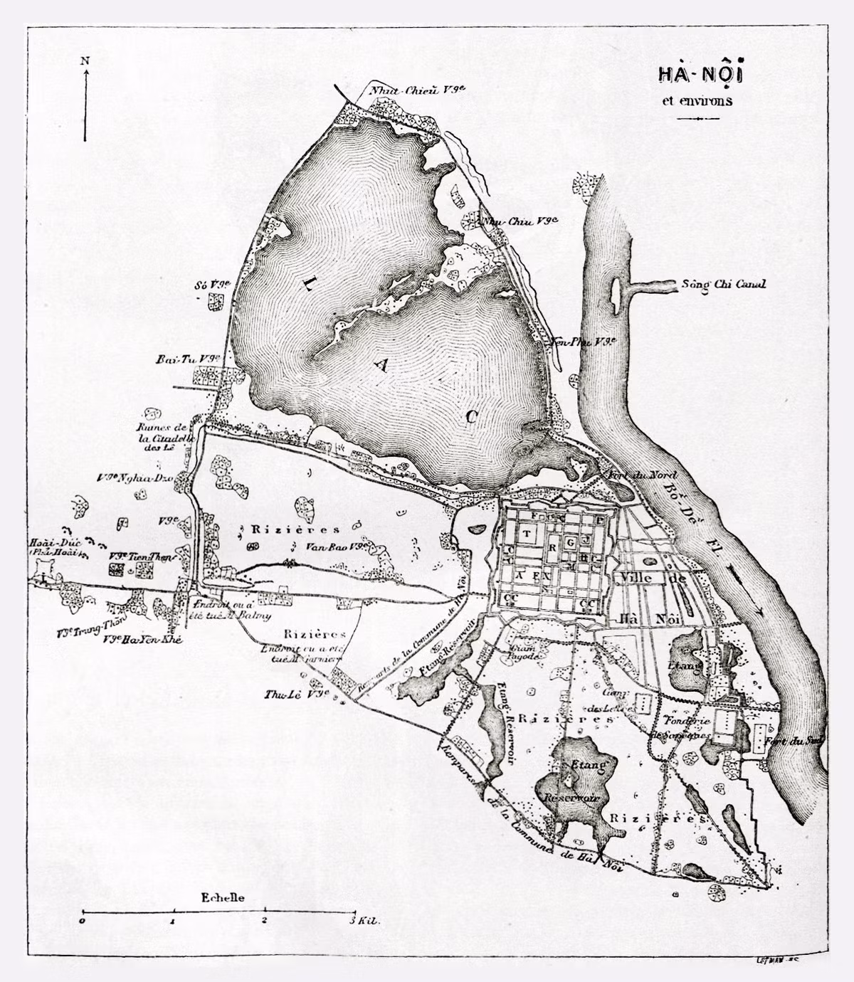 Bản đồ Hà Nội năm 1873 của nhà địa lý Frederic Romanet du Caillaud.