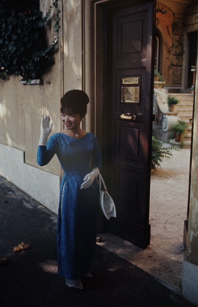 Khi xuất hiện ở nơi công cộng, bà luôn mặc kiểu áo dài cổ thuyền, khoét sâu (được gọi là áo dài Trần Lệ Xuân). Ảnh: John Leongard.