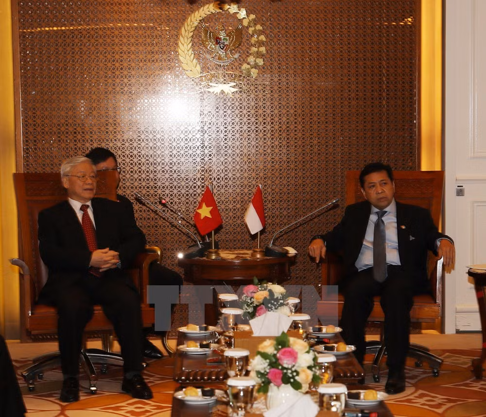 Tổng Bí thư Nguyễn Phú Trọng hội kiến với Chủ tịch Hội đồng Đại biểu Nhân dân Indonesia (DPR- Hạ viện) Setya Novanto.