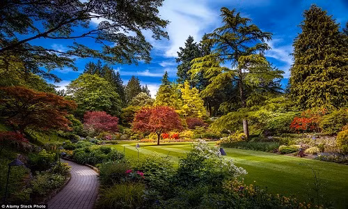 Nhắc đến khu vườn đẹp như trong truyện cổ tích không thể không kể đến vườn Butchart Gardens ở tỉnh British Columbia, Canada.