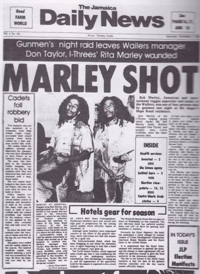Năm 1976, ca sĩ - nhạc sĩ người Jamaica Bob Marley đã bị các tay súng bắn nhiều phát đạn tại nhà hai ngày trước khi ông tổ chức một buổi hòa nhạc. Tuy nhiên, ông may mắn sống sót. Buổi hòa nhạc vẫn được tổ chức theo đúng kế hoạch.