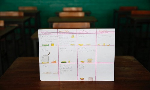 Sau khi chứng kiến cảnh học sinh bị ngất vì đói, các giáo viên của trường Padre Jose Maria Velaz ở vùng quê nghèo phía tây thủ đô Caracas ( Venezuela) đã để các em học sinh vẽ và miêu tả bữa ăn gần đây nhất của chúng.