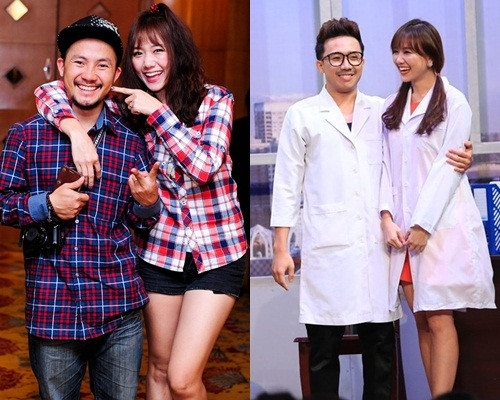 Trước ống kính, người đẹp xứ kim chi không ngại ôm cổ bạn trai Tiến Đạt để thể hiện tình cảm. Trong khi đó, Hari lại ngượng ngùng và rụt rè trước những hành động tình tứ của Trấn Thành.