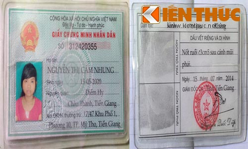 Giấy chứng minh nhân dân giả mà đối tượng Tự làm cho bé An.