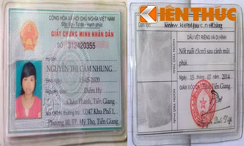 Giấy chứng minh nhân dân giả mà đối tượng Tự làm cho bé An.