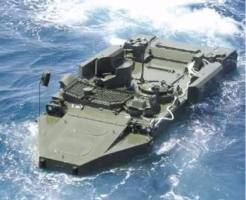 Bộ phụ kiện lội nước dành cho thiết giáp M113 có trọng lượng từ 1,3 tới 1,7 tấn bao gồm có mũi trước, hệ thống chân vịt đẩy và các hệ thống giai cố làm kín, thông hơi cho xe thiết giáp khi nó lội nước. Nguồn ảnh: Indomili.