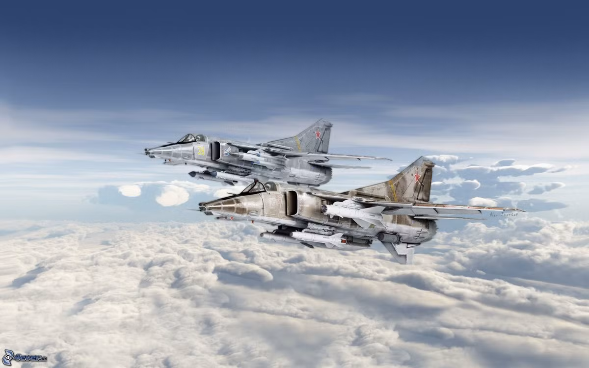 Tốc độ tối đa mà MiG-27 đạt được ở độ cao mặt biển vào khoảng Mach 1,09 tương đương với 1350 km/h. Trong khi đó tốc độ tối đa ở độ cao 8000 mét của chiếc tiêm kích-bom này vào khoảng Mach 1,5 tương đương với 1885 km/h. Nguồn ảnh: Awesome.