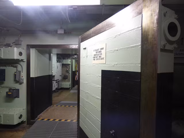 Cánh cửa thép nặng hàng chục tấn bên dưới hầm phóng. bên cạnh cánh cửa thép này là một bốt điện thoại, người bên ngoài sẽ gọi điện đến phòng điều khiển để cửa được điều khiển mở từ phòng điều khiển. Nguồn ảnh: Dailykos.