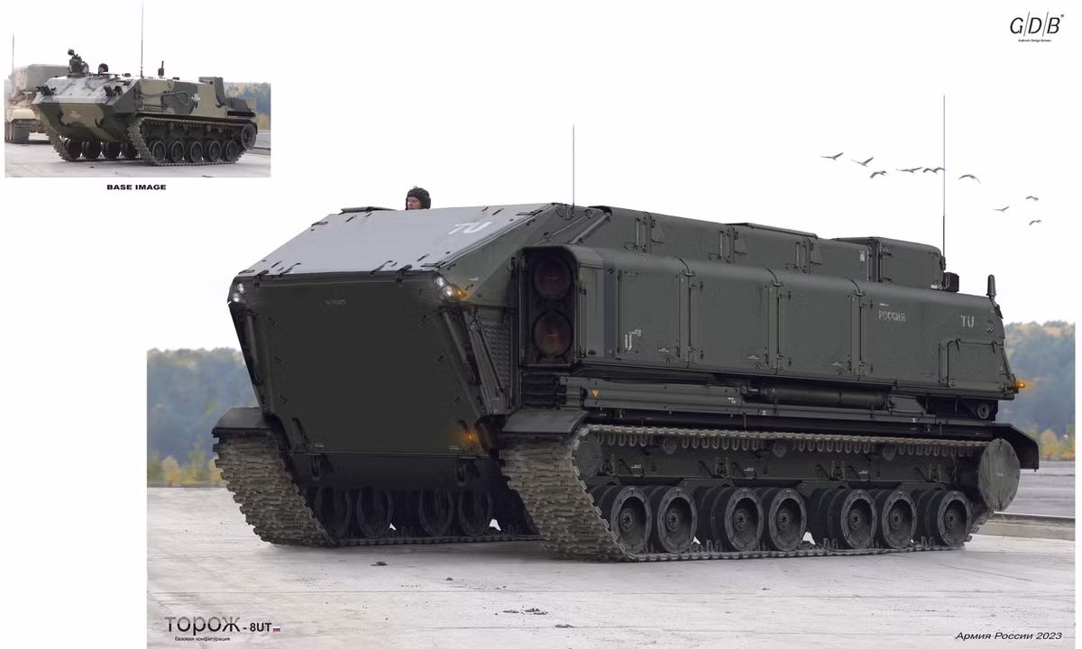 Với kích thước dài tới hàng chục mét như thế này, chắc hẳn chiếc BTR-MD cải tiến này có sức chở tới hàng chục binh sĩ. Nguồn ảnh: English Russia.