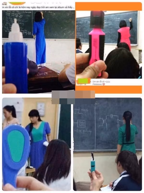 Những trò đùa nhí nhố này của các em học sinh đang tạo nên chuỗi phản ứng. Chỉ một vài bức ảnh như thế được chia sẻ trên mạng xã hội, ngay lập tức trong những ngày hôm sau hàng loạt các bạn tuổi teen thi nhau khoe ảnh dụng cụ học tập trùng với màu trang phục của thầy cô.