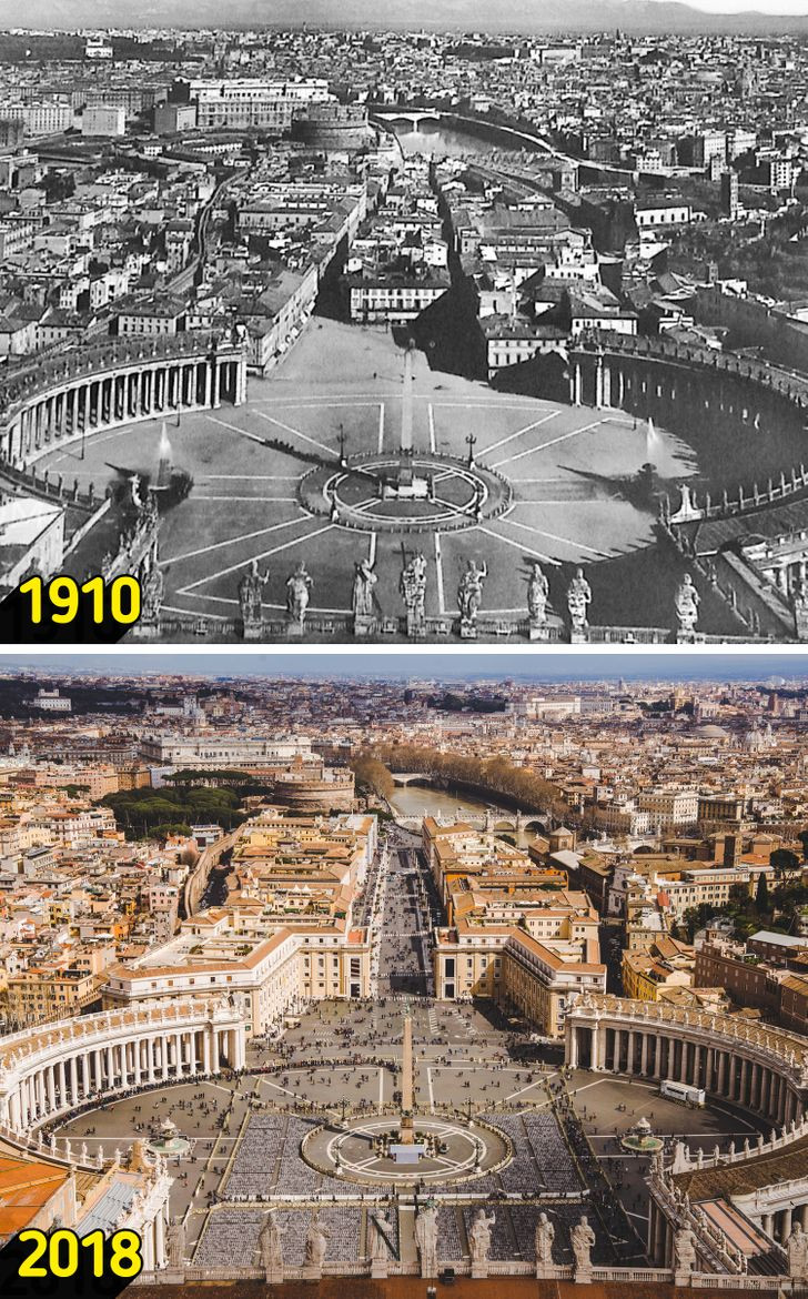 Đường Via della Conciliazione tại Rome, Italy không có sự thay đổi từ năm 1910 - 2018.