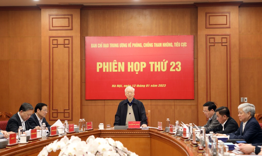 Tong Bi thu Nguyen Phu Trong chu tri hop BCD Trung uong ve phong, chong tham nhung