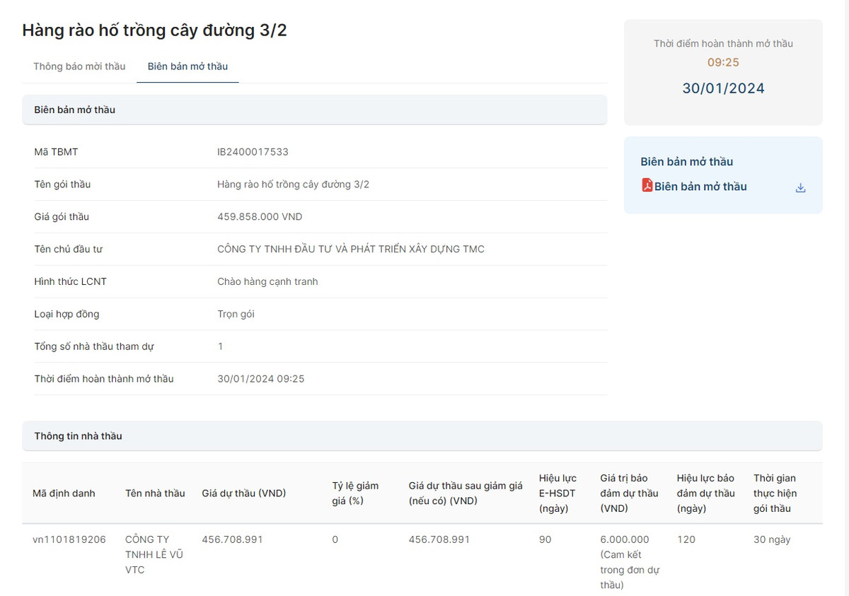 Công ty Lê Vũ VTC “rộng cửa” tại gói thầu hơn 456 triệu đồng Cong ty Le Vu VTC “rong cua” tai goi thau hon 456 trieu dong