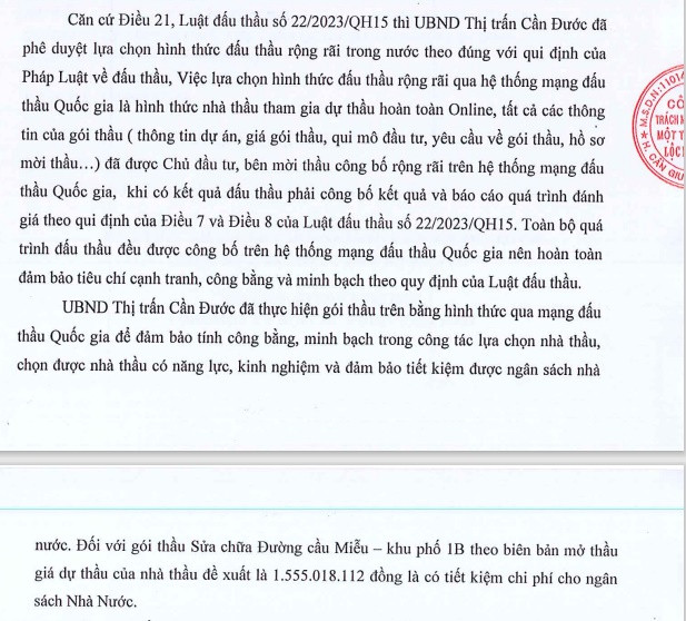 Long An: Gói thầu của UBND thị trấn Cần Đước, 1 nhà thầu tham dự - Hình 2 Long An: Goi thau cua UBND thi tran Can Duoc, 1 nha thau tham du-Hinh-2