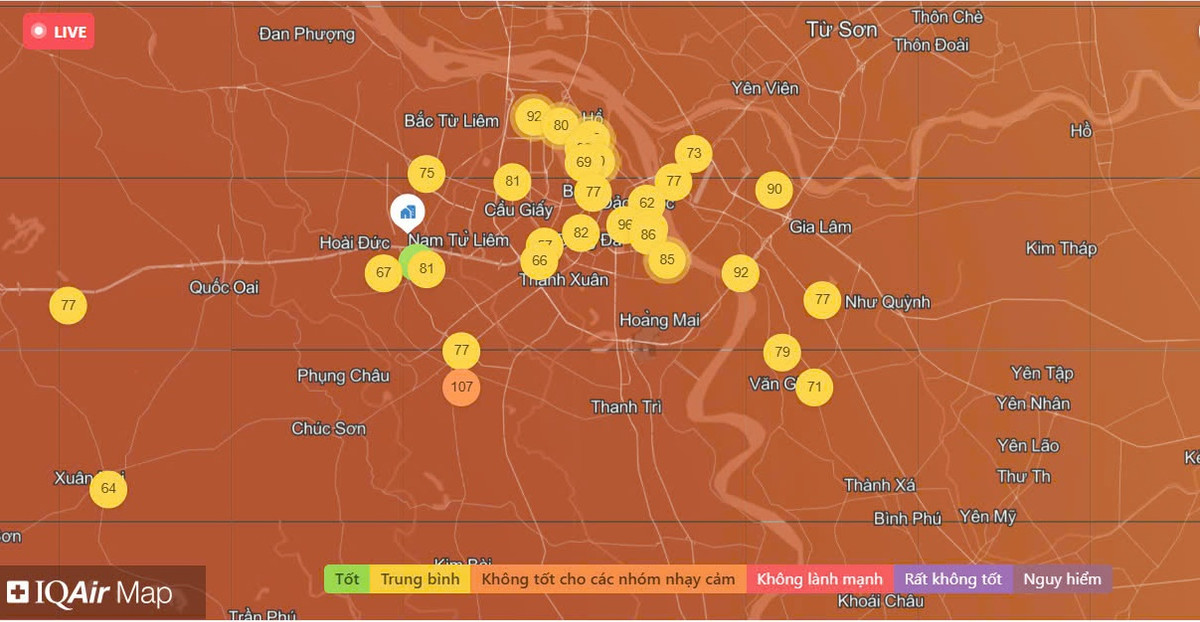 Chất lượng không khí Hà Nội ngày 17/2: Mức trung bình Chat luong khong khi Ha Noi ngay 17/2: Muc trung binh