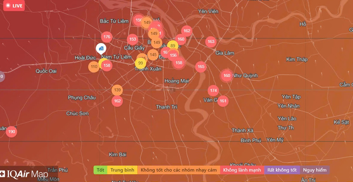 Chất lượng không khí Hà Nội ngày 12/02: KV Tây Hồ mức xấu Chat luong khong khi Ha Noi ngay 12/02: KV Tay Ho muc xau