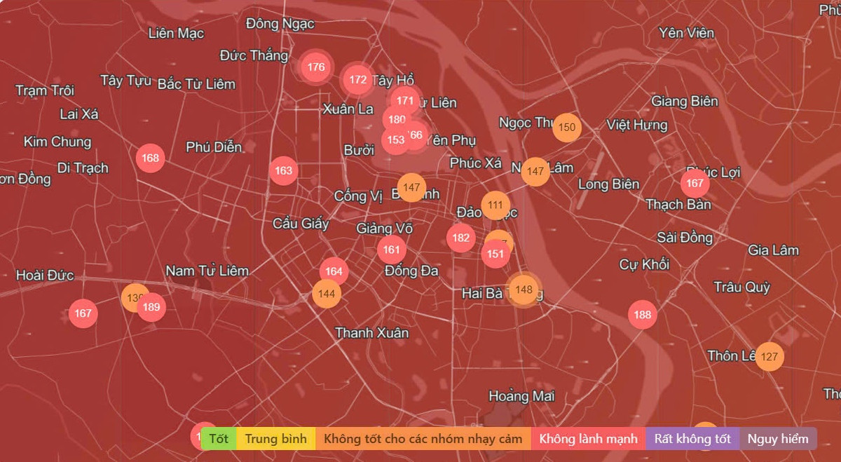 Chất lượng không khí Hà Nội ngày 21/2: Bắc Từ Liêm mức xấu Chat luong khong khi Ha Noi ngay 21/2: Bac Tu Liem muc xau