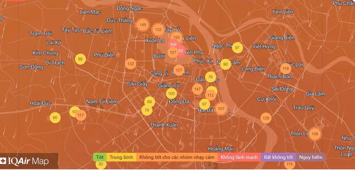 Chat luong khong khi Ha Noi ngay 09/02: KV Tay Ho muc xau