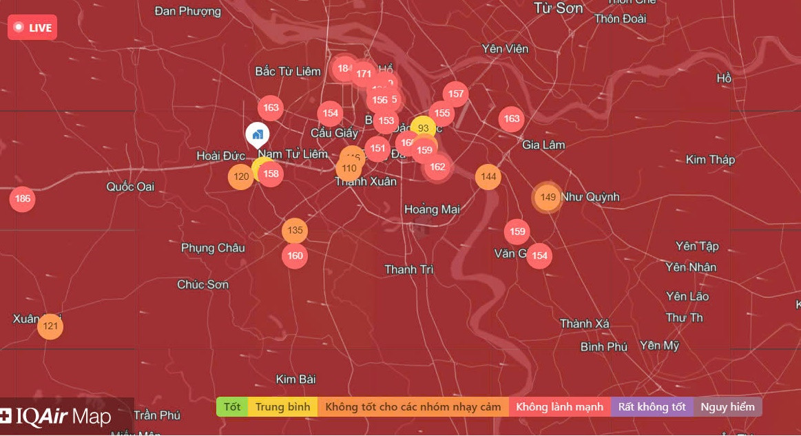 Chat luong khong khi Ha Noi ngay 14/02: Khu vuc Tay Ho muc xau