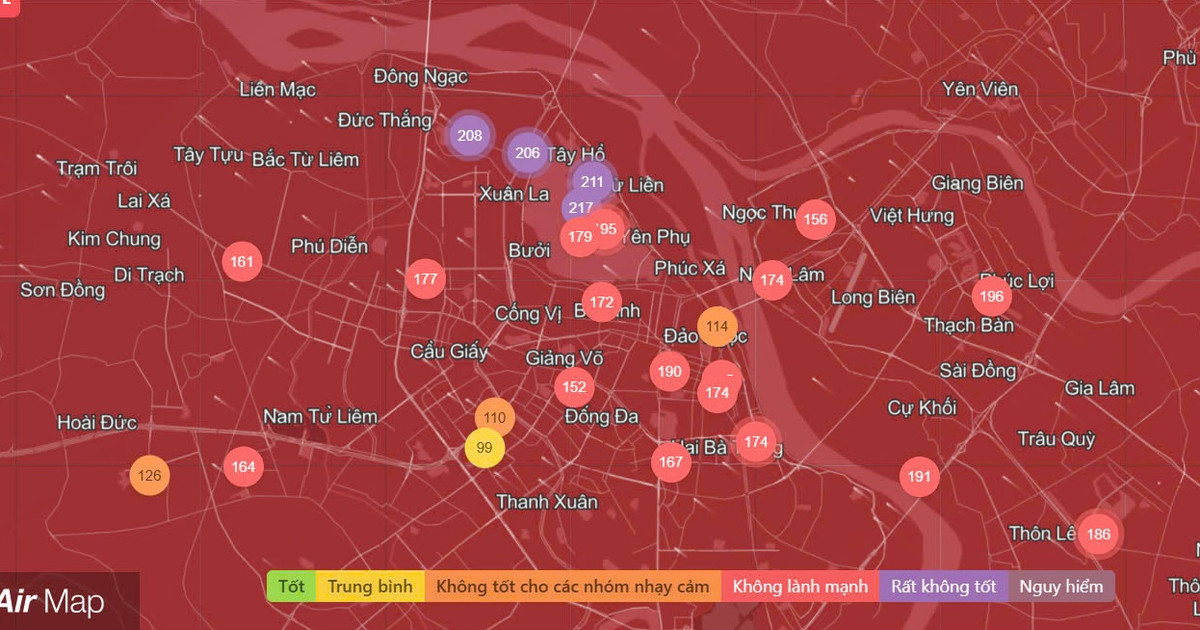 Chất lượng không khí Hà Nội ngày 06/02: Khu vực BắcTừ Liêm rất xấu Chat luong khong khi Ha Noi ngay 06/02: Khu vuc BacTu Liem rat xau