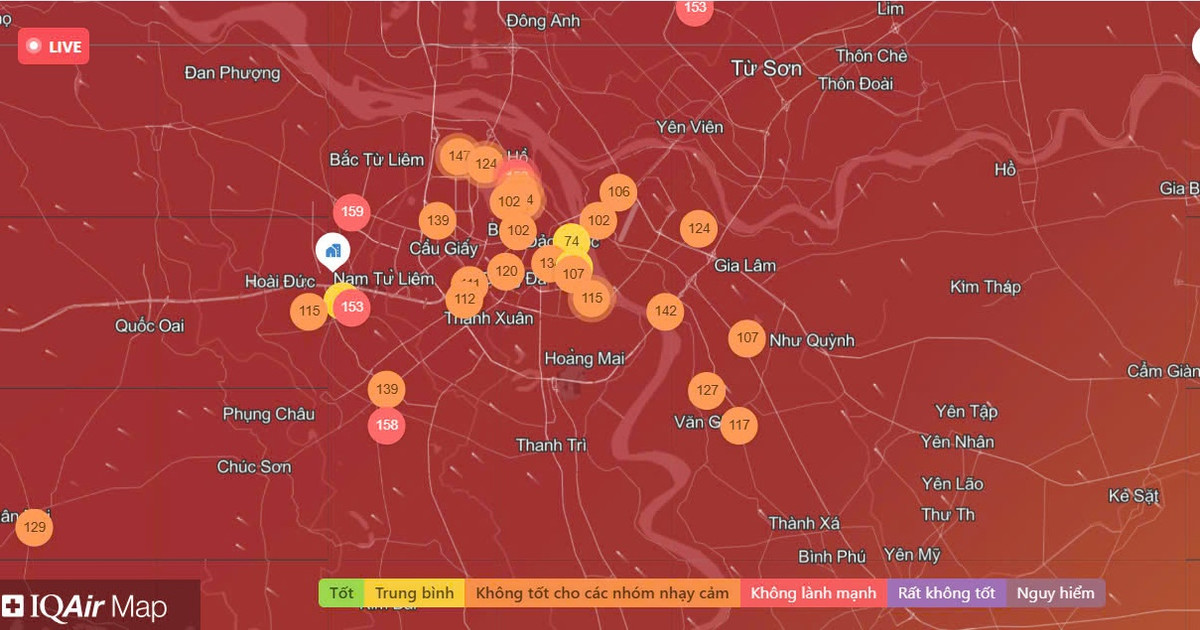 Chat luong khong khi Ha Noi ngay 15/02: Khu vuc Tay Ho muc xau