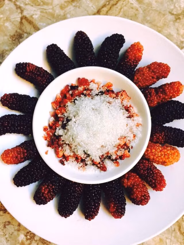 Nguyên liệu để làm sữa chua dâu tằm bao gồm 10 -15 quả dâu tằm, 1 lít sữa tươi, 1 hộp sữa đặc, một hộp sữa chua làm men.