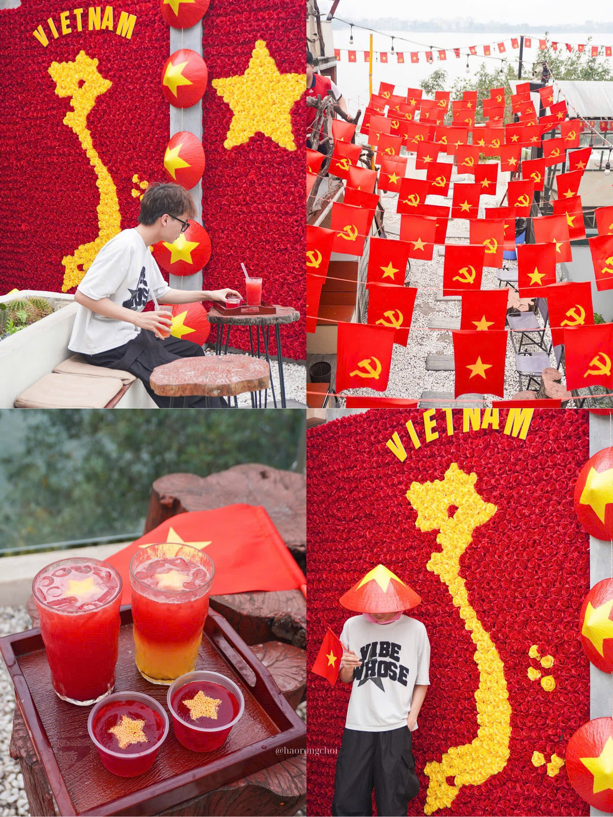 Những ngày gần đây, nhiều bạn trẻ chia sẻ rầm rộ trên mạng xã hội hình ảnh các quán cà phê với những món đồ uống được decor hình cờ đỏ sao vàng vô cùng đặc biệt.
