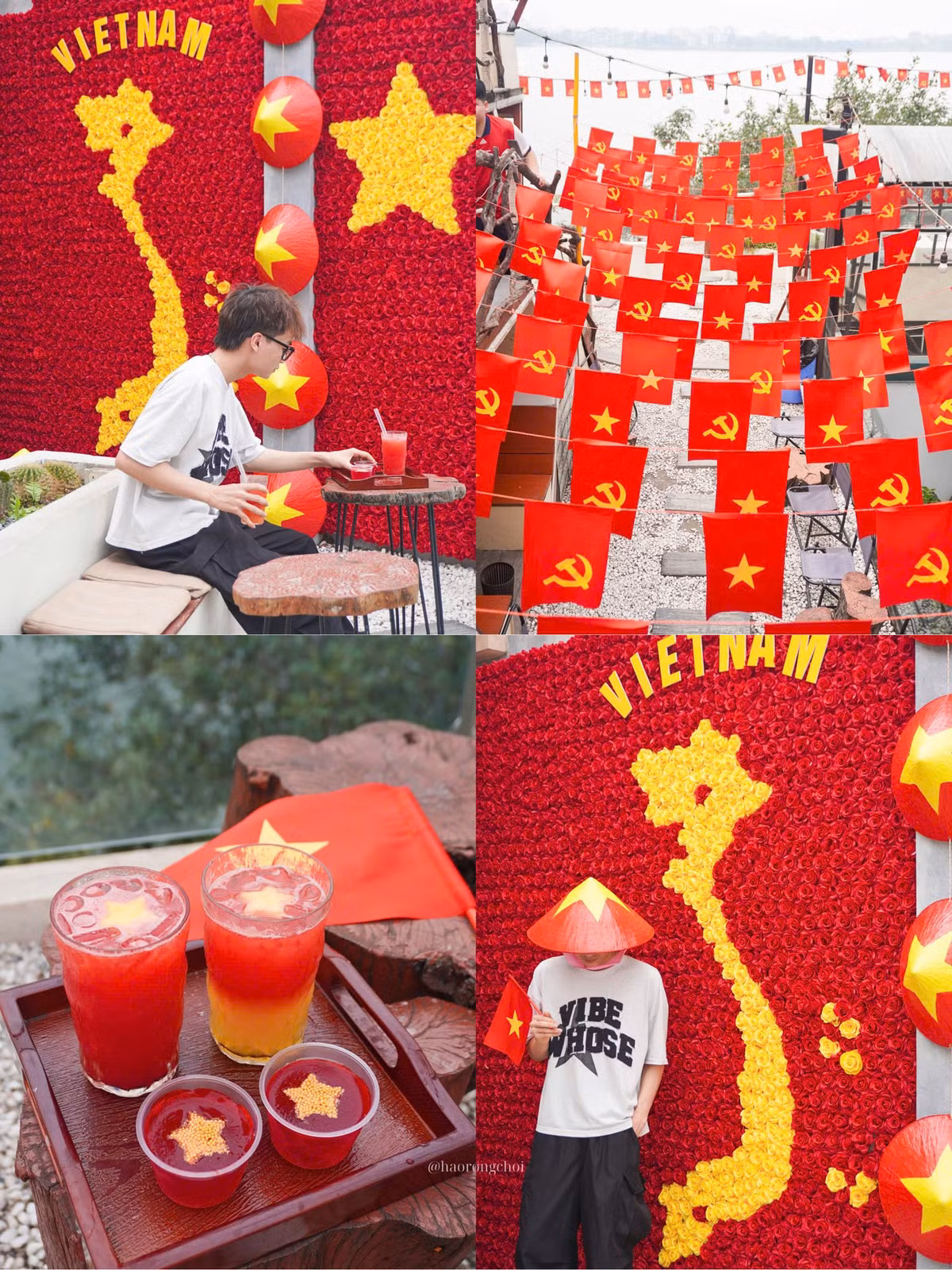 Những ngày gần đây, nhiều bạn trẻ chia sẻ rầm rộ trên mạng xã hội hình ảnh các quán cà phê với những món đồ uống được decor hình cờ đỏ sao vàng vô cùng đặc biệt.