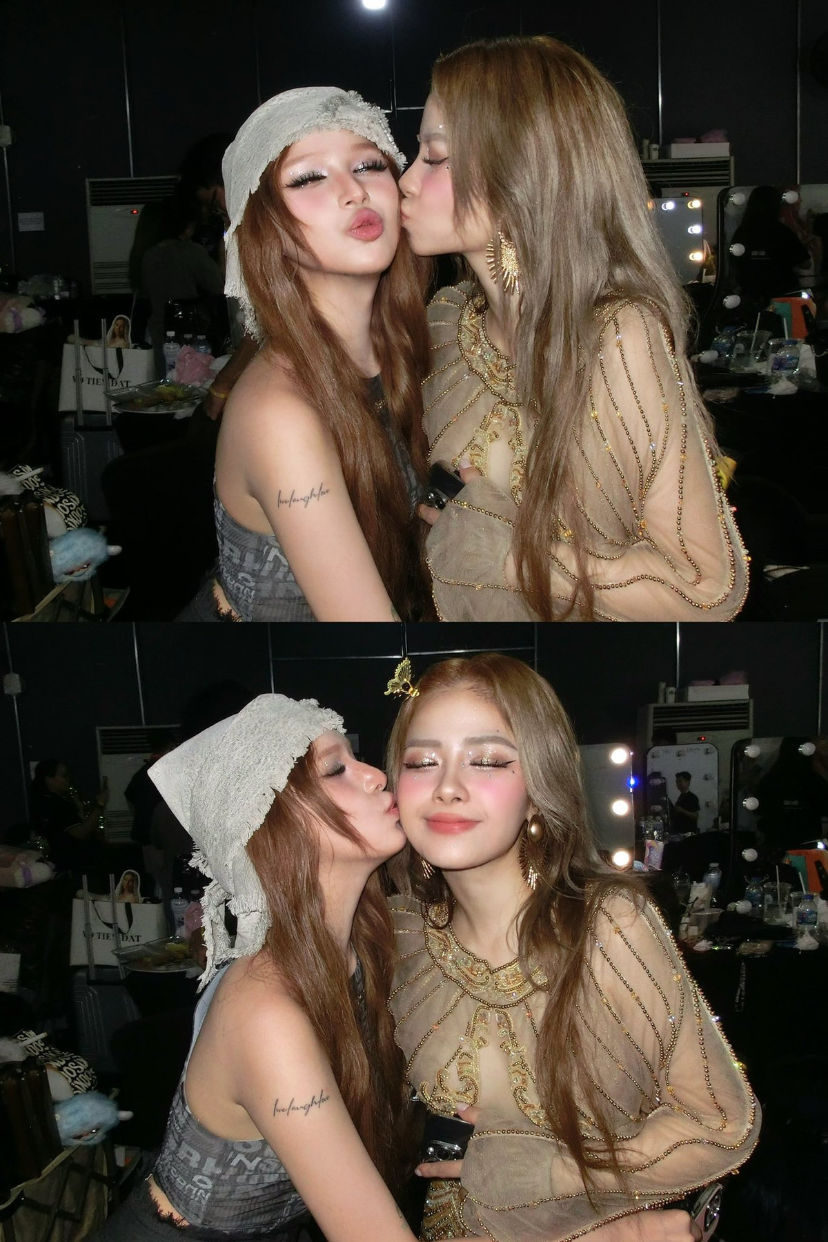 Xoài Non tạo dáng chụp ảnh đáng yêu cùng với Dương Hoàng Yến.