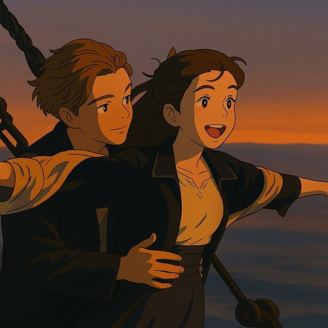 Tấm poster huyền thoại trong phim Titanic được làm lại theo phong cách Ghibli.