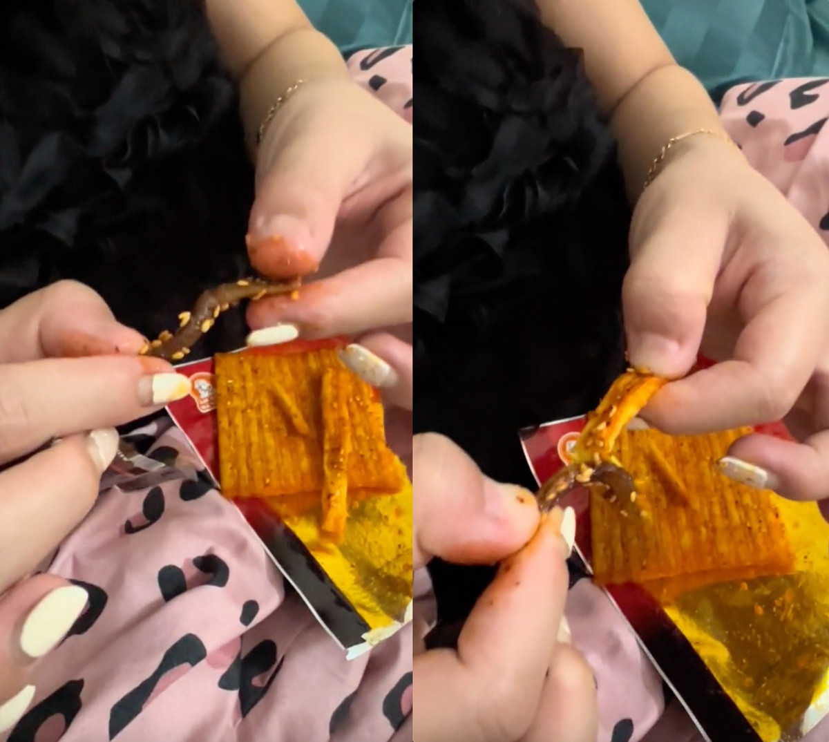 Vào tháng 3/2024, một tài khoản bất ngờ đăng tải clip bóc một gói đồ ăn vặt mua từ kênh Ăn cùng bà Tuyết thì lại xuất hiện vật thể lạ bên trong. Chủ nhân clip đăng tải và còn hỏi mọi người cùng xem đó là gì. Có người nói trông giống giun, có người lại thấy giống thạch sùng...