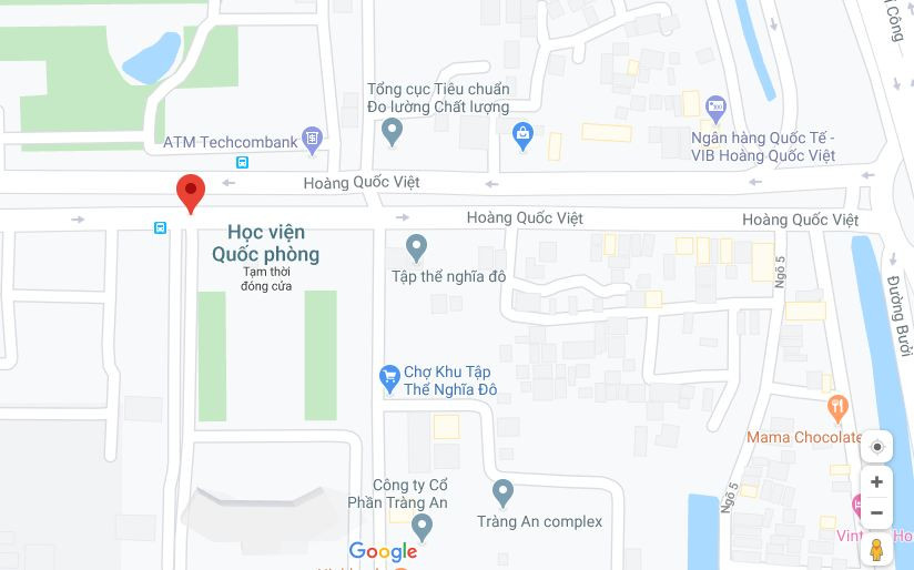 Khu vực đường Hoàng Quốc Việt nơi ngươi đàn ông thực hiện hành vi trộm xe máy SH. Ảnh: Google maps. Xem thêm video: Truy bắt 9X trộm xe máy tinh vi. Nguồn: VTC 1.