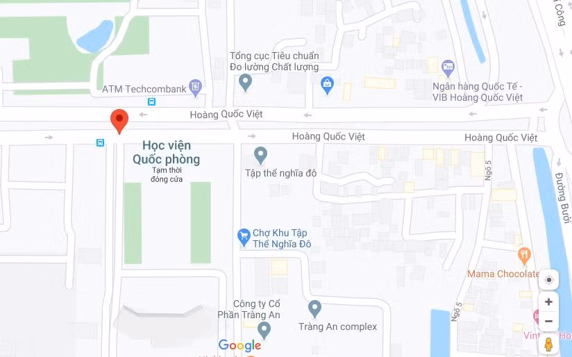 Khu vực đường Hoàng Quốc Việt nơi ngươi đàn ông thực hiện hành vi trộm xe máy SH. Ảnh: Google maps. Xem thêm video: Truy bắt 9X trộm xe máy tinh vi. Nguồn: VTC 1.