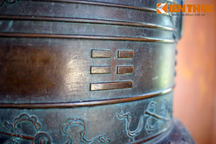 Phần kế tiếp phía dưới các núm tròn là dải các biểu tượng biểu trưng cho 8 quẻ trong bát quái: Càn, Khảm, Cấn, Chấn, Tốn, Ly, Khôn, Đoài, được đúc nổi.