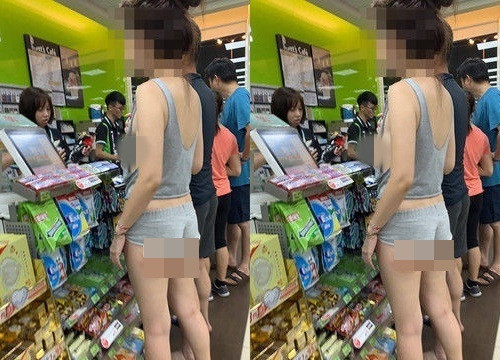 Cô gái đi mua đồ ở cửa hàng tiện lợi nhưng không thèm mặc nội y, quần đùi thì che mỗi nửa mông như bikini khiến ai cũng ngượng chín mặt.