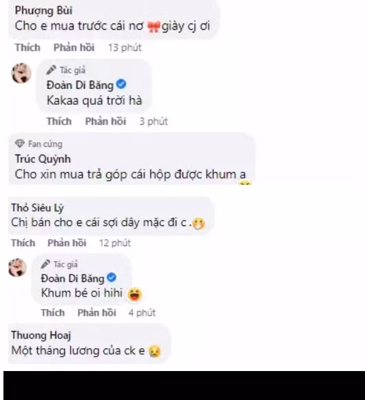 Đoàn Di Băng cho biết khi mua giá 15 triệu, nay cô thanh lý còn 13 triệu do chọn nhầm size con gái không đi vừa.