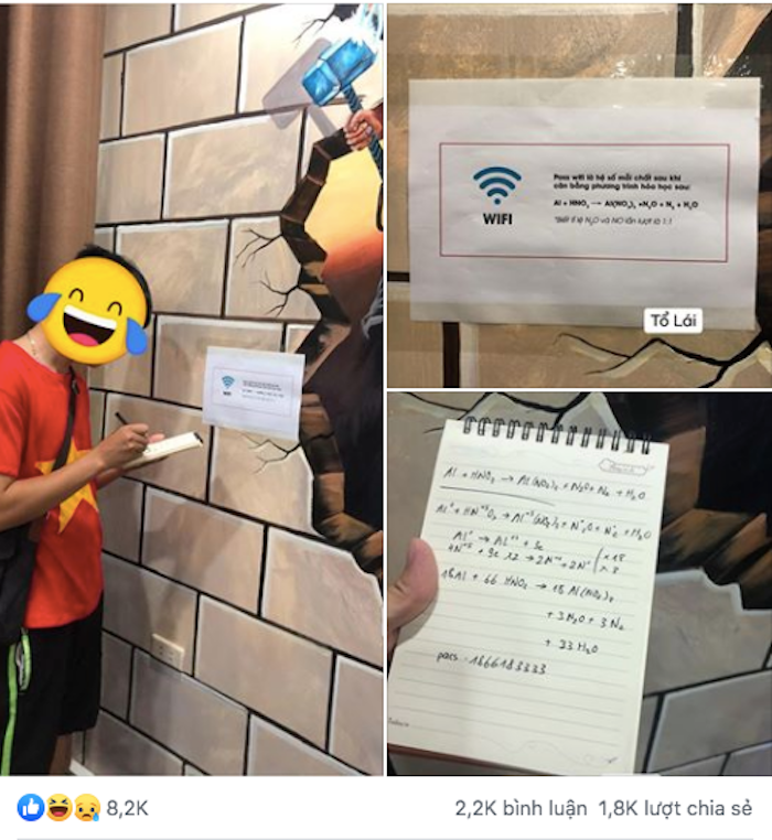 Nội dung câu hỏi hoá học để giải mật khẩu wifi này đưa ra để "thách thức" dân mạng. Mặc dù chuyển sang hướng kinh doanh, nhưng niềm đam mê Hoá của chị chủ quán không bao giờ ''tắt''.