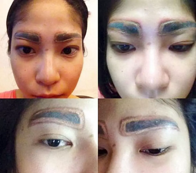 Cô gái này chắc chắn không bao giờ dám xăm lông mày lần nào nữa đâu.