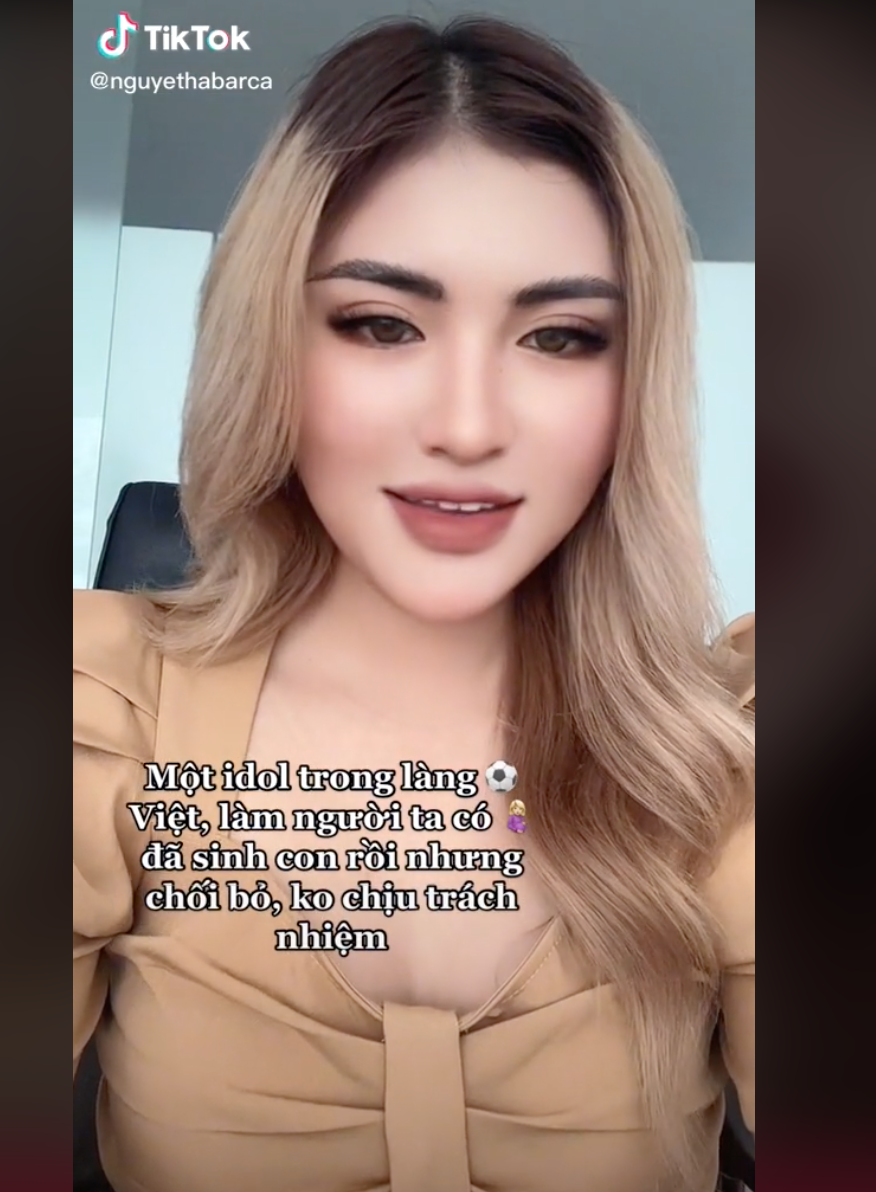 Mới đây bạn gái cũ Văn Toản bất ngờ đăng tải video TikTok với nội dung tố cáo một idol trong làng bóng đá làm người ta có bầu, đã sinh con rồi nhưng chối bỏ, không chịu trách nhiệm. Ảnh: Chụp màn hình