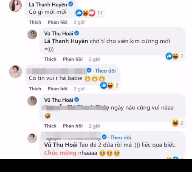 Ở phần bình luận bài đăng, ngoài ngợi khen xinh đẹp, rất nhiều bạn bè ẩn ý chuyện Thu Hoài đang mang thai.