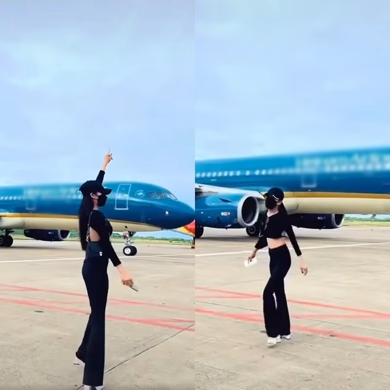 Một đoạn clip xuất hiện trên nền tảng TikToker ghi lại hình ảnh cô gái mặc trang phục màu đen hở vòng eo và phần lưng, nhảy múa trước máy bay đang di chuyển vào sân đỗ khiến nhiều người phản ứng gay gắt.