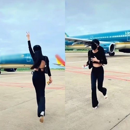 Một cô gái nhận nhiều “gạch đá” vì nhảy múa trước máy bay đang di chuyển. Ảnh: Tổng hợp