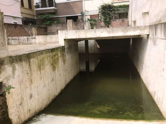 Cảnh tượng nước mưa tù đọng, nhếch nhác ở một số ngôi biệt thự chưa kịp xây trong dự án đang bốc mùi khó chịu.