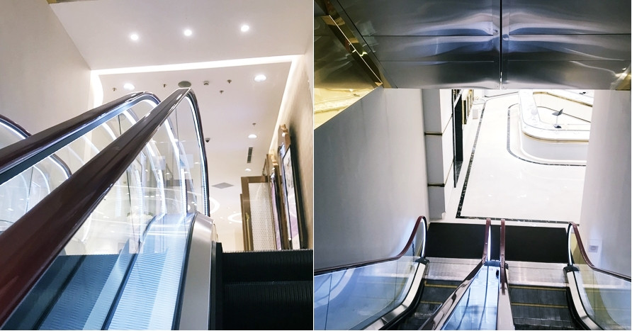 Lối thang lên xuống tầng 1, 2 DOJI Tower vắng tanh.