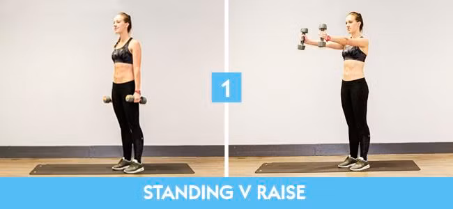 Thực hiện 12-15 nhịp mỗi set và mỗi buổi tập thực hiện khoảng 3-4 set. Với bài tập này, người thực hiện còn có thể nâng tạ sao cho cánh tay song song với sàn nhà.