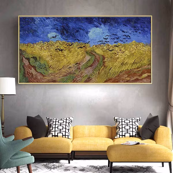 Trong tác phẩm cuối cùng của mình, Van Gogh miêu tả một cánh đồng bất tận với màu sắc tươi sáng, nhưng bầu trời phía sau lại phủ đầy quạ đen, như một điềm báo gở, khiến cho tổng thể bức tranh toát lên sự ảm đạm tới tột cùng.