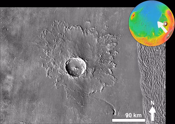 Cụ thể, khoảng 1 triệu năm trước, một tiểu hành tinh đã va chạm với sao Hỏa và kích hoạt vụ phun trào ghê gớm từ siêu núi lửa Tharsis.